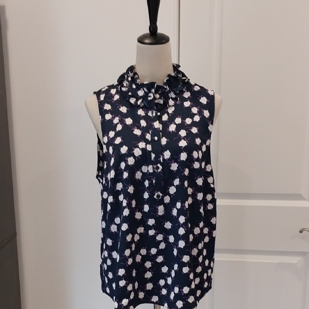 J. Crew Navy Floral Ruffle Collar Sleeveless Camisole